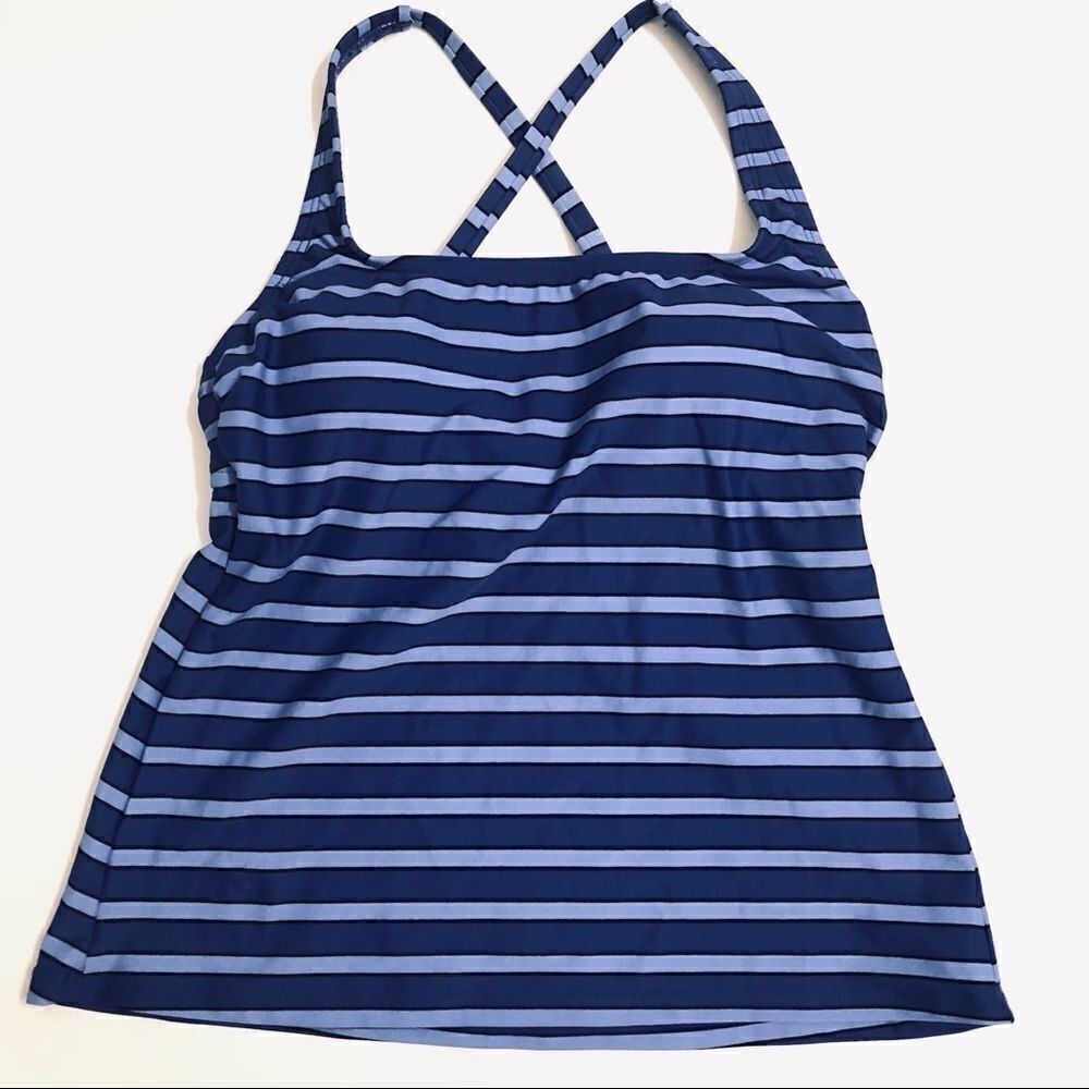 ECO BEACH blue stripped swim square top tankini swimsuit top -S